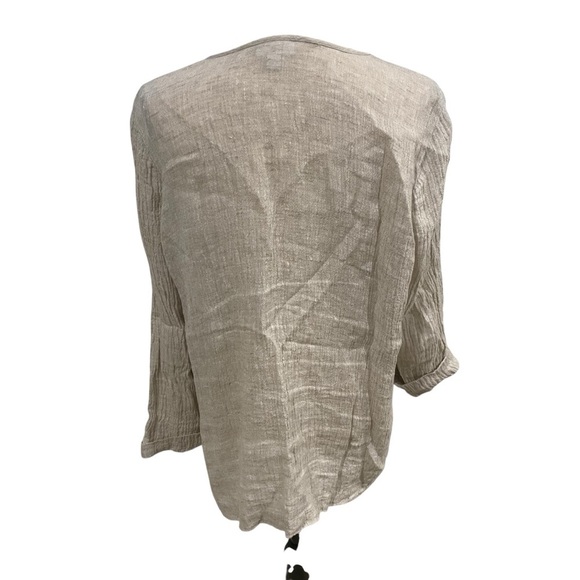 Pure Jill J. Jill 100% Linen Khaki Top Size Large Roll Sleeves - Picture 4 of 11